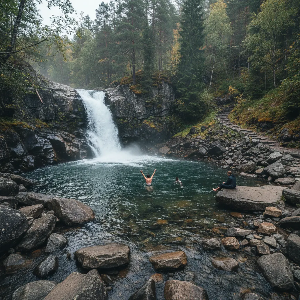 Natuerlicher Badepool an einem norwegischen Wasserfall
