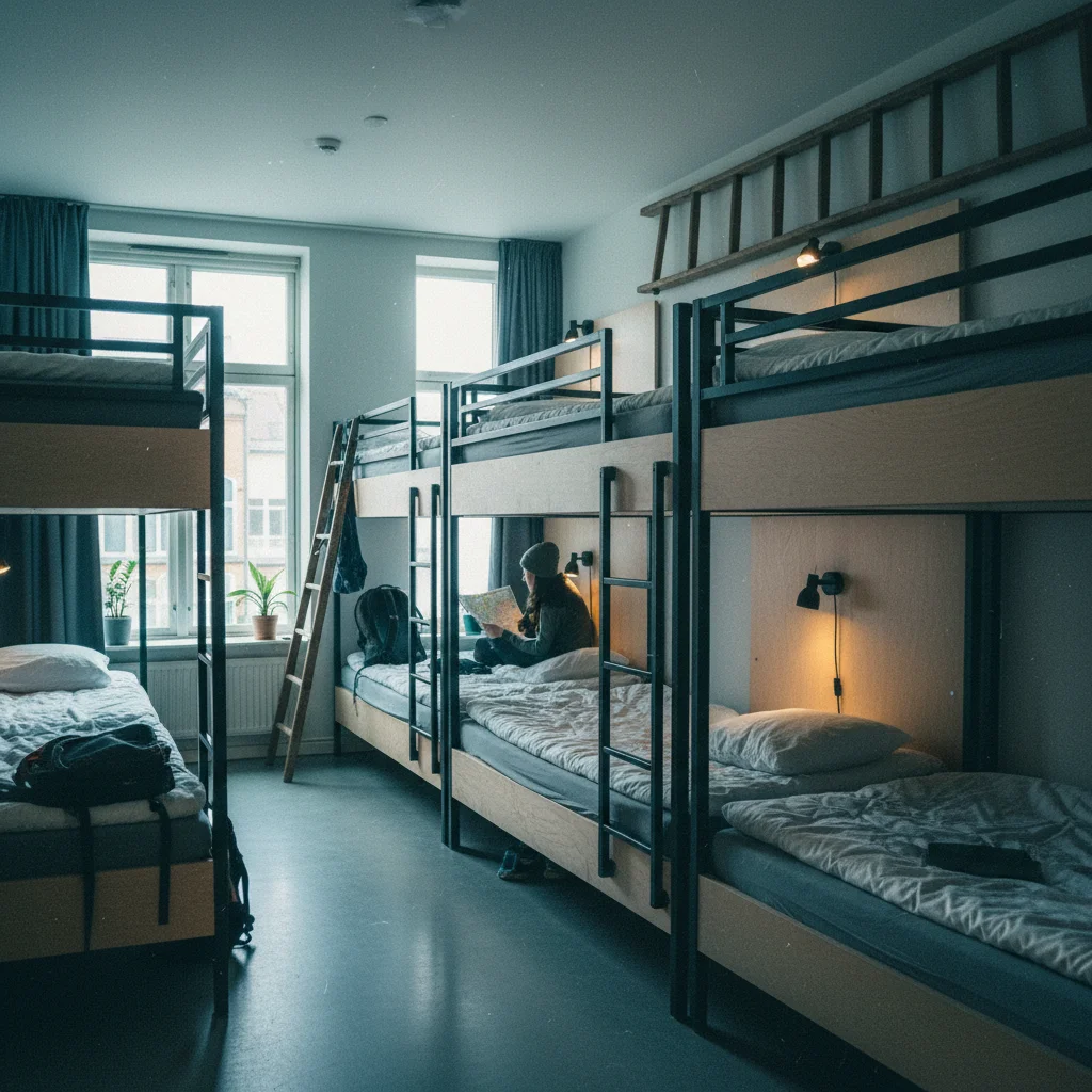 Hostel-Schlafsaal in Kopenhagen mit modernen Stockbetten