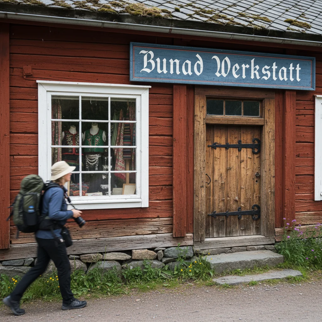 Eine Bunad-Schneiderin bei der Handarbeit