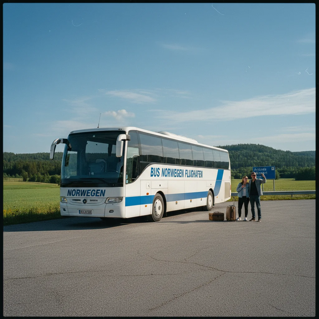 Flughafenbus (Flybussen) vor einem norwegischen Flughafen