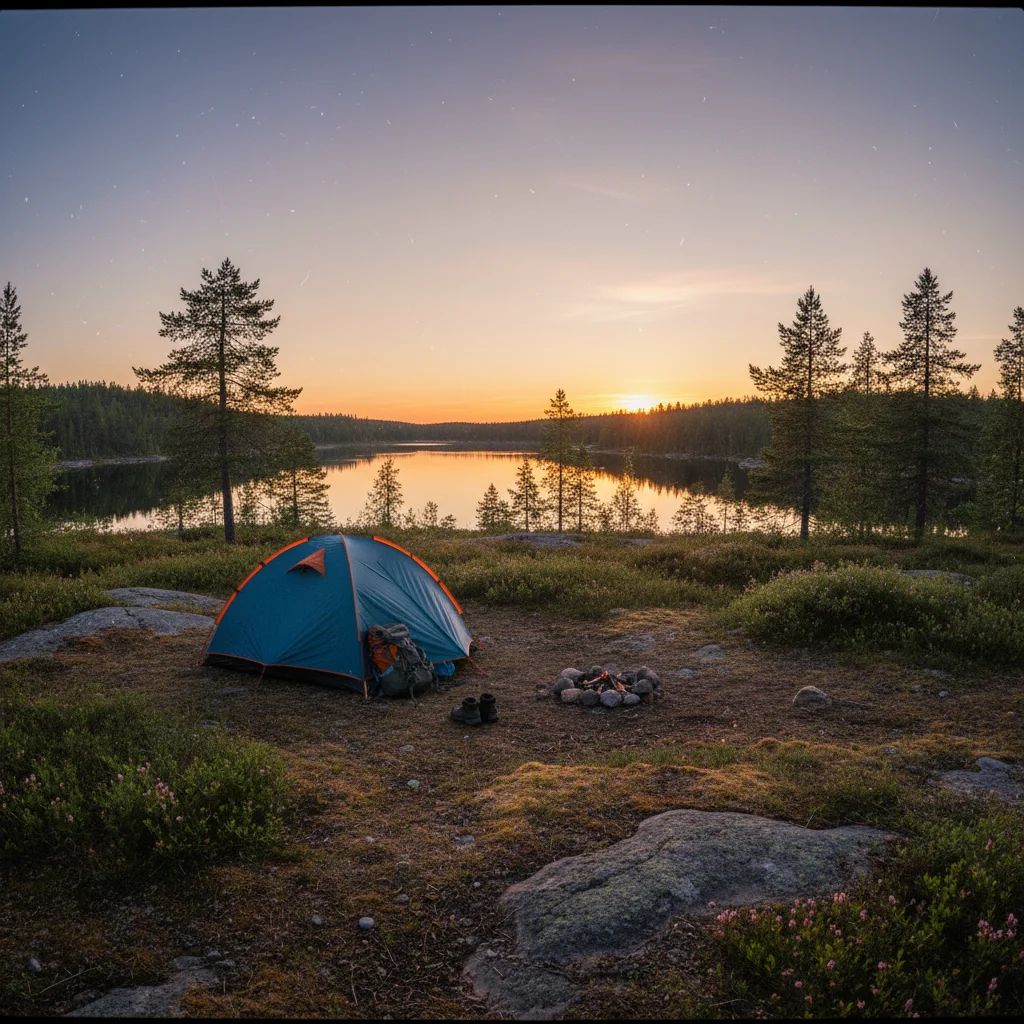 Campingplatz unter der Mitternachtssonne in Finnisch-Lappland
