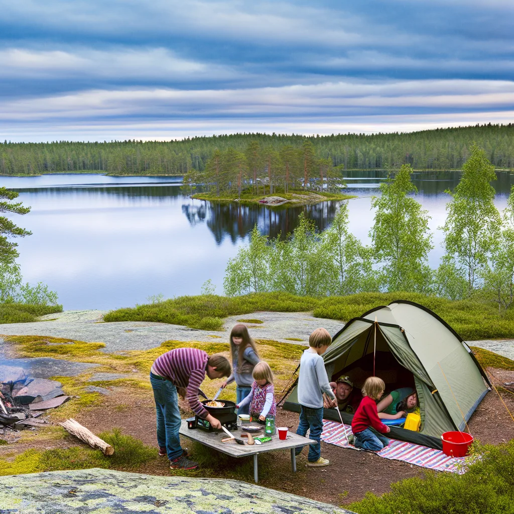 Familie beim Outdoor-Camping in Schweden
