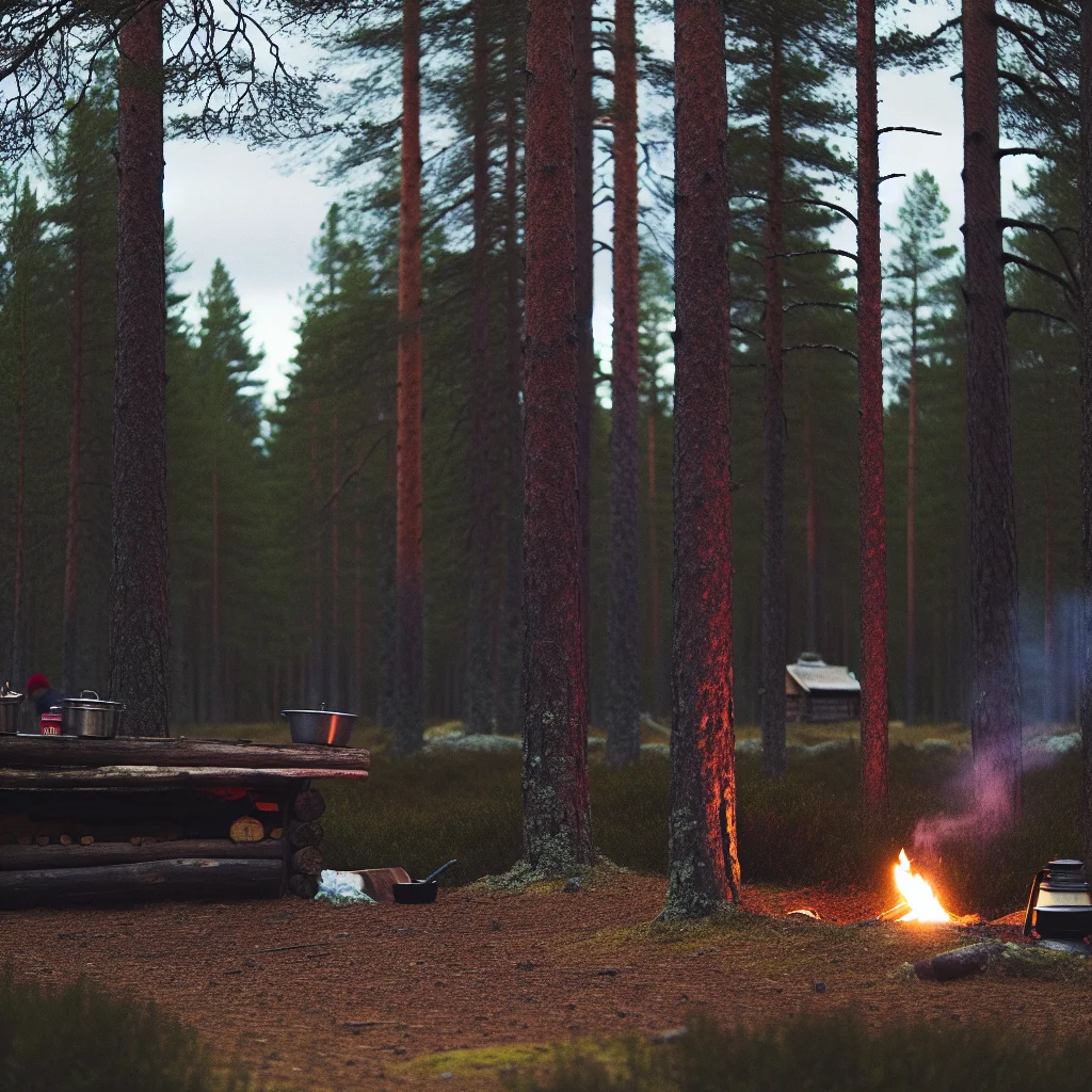 Lagerfeuer im schwedischen Wald beim Camping
