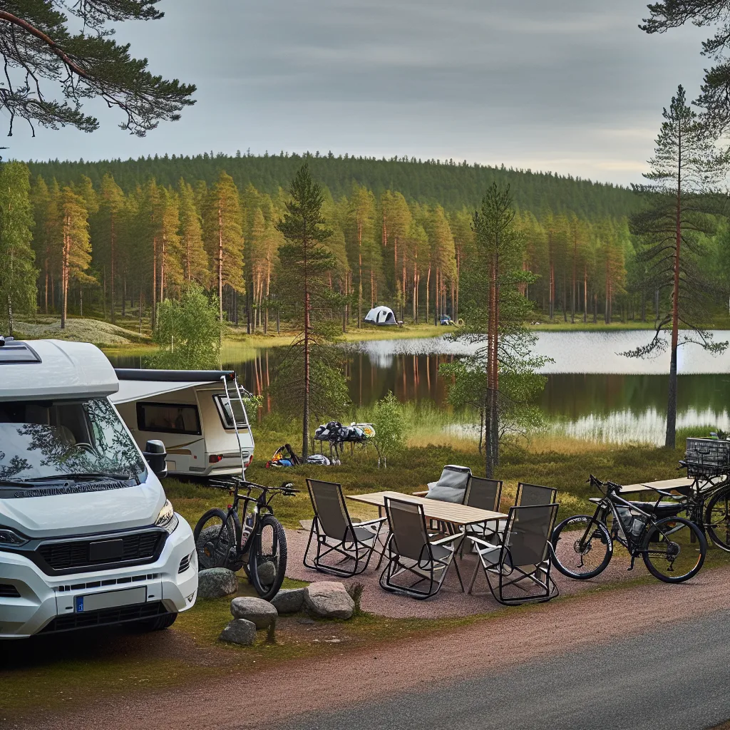 Wohnmobil auf einem Naturstellplatz in Schweden