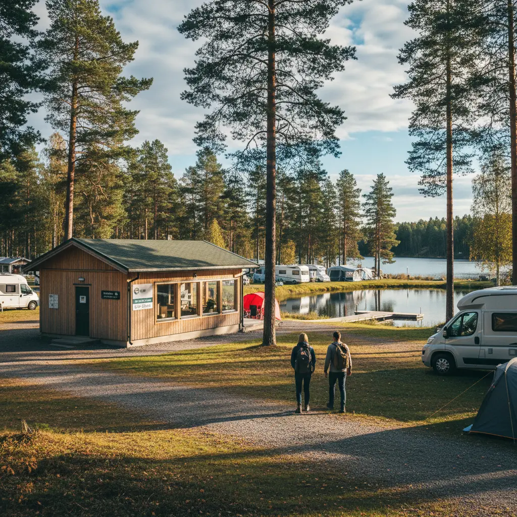 Gut ausgestatteter Campingplatz in Skandinavien mit Servicegebäude