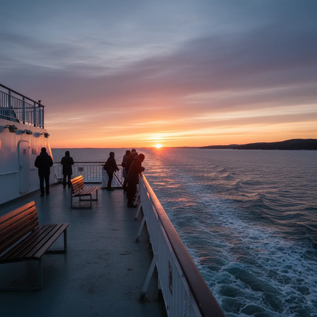 Sonnenuntergang vom Außendeck einer Fähre auf der Ostsee