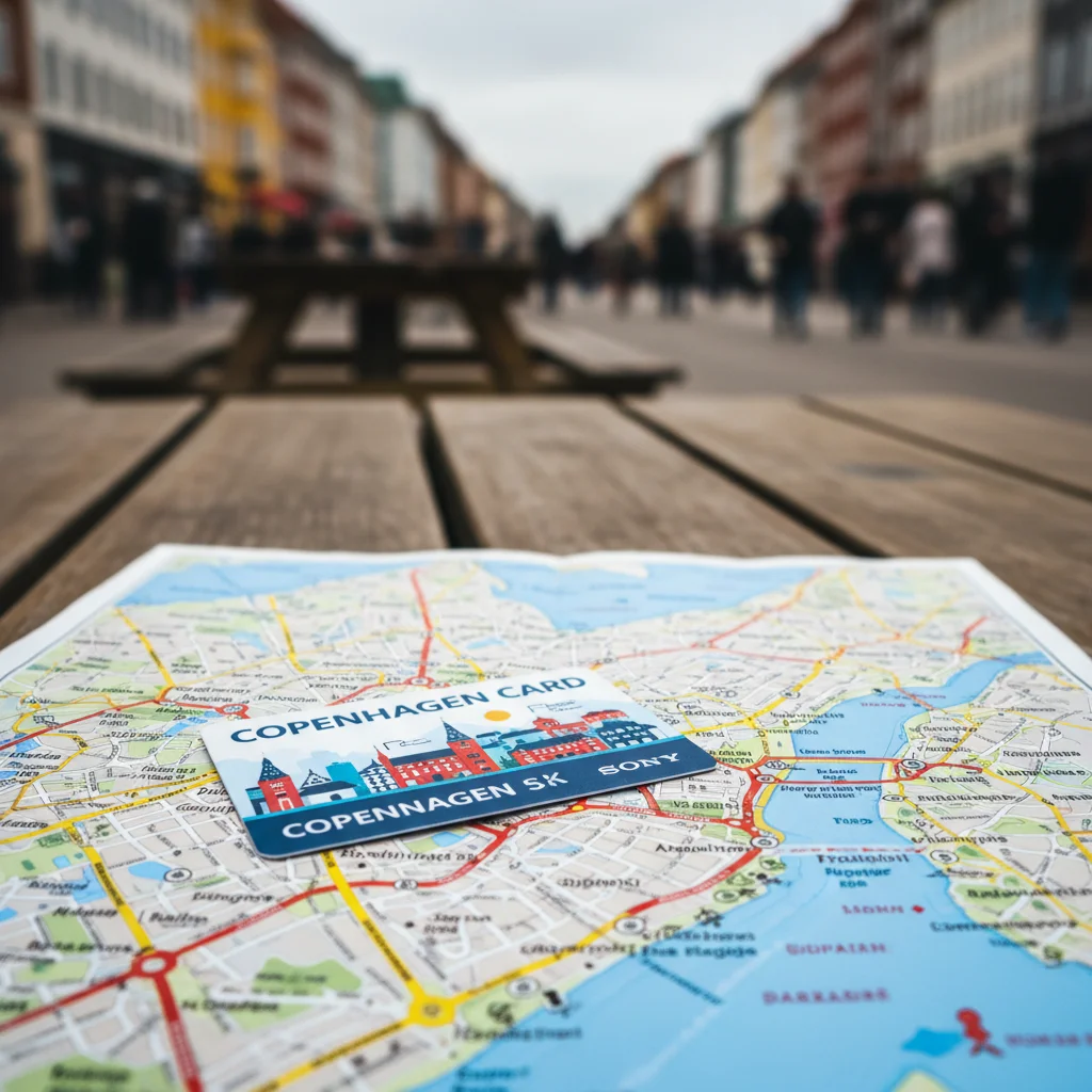Copenhagen Card auf einem Stadtplan von Kopenhagen