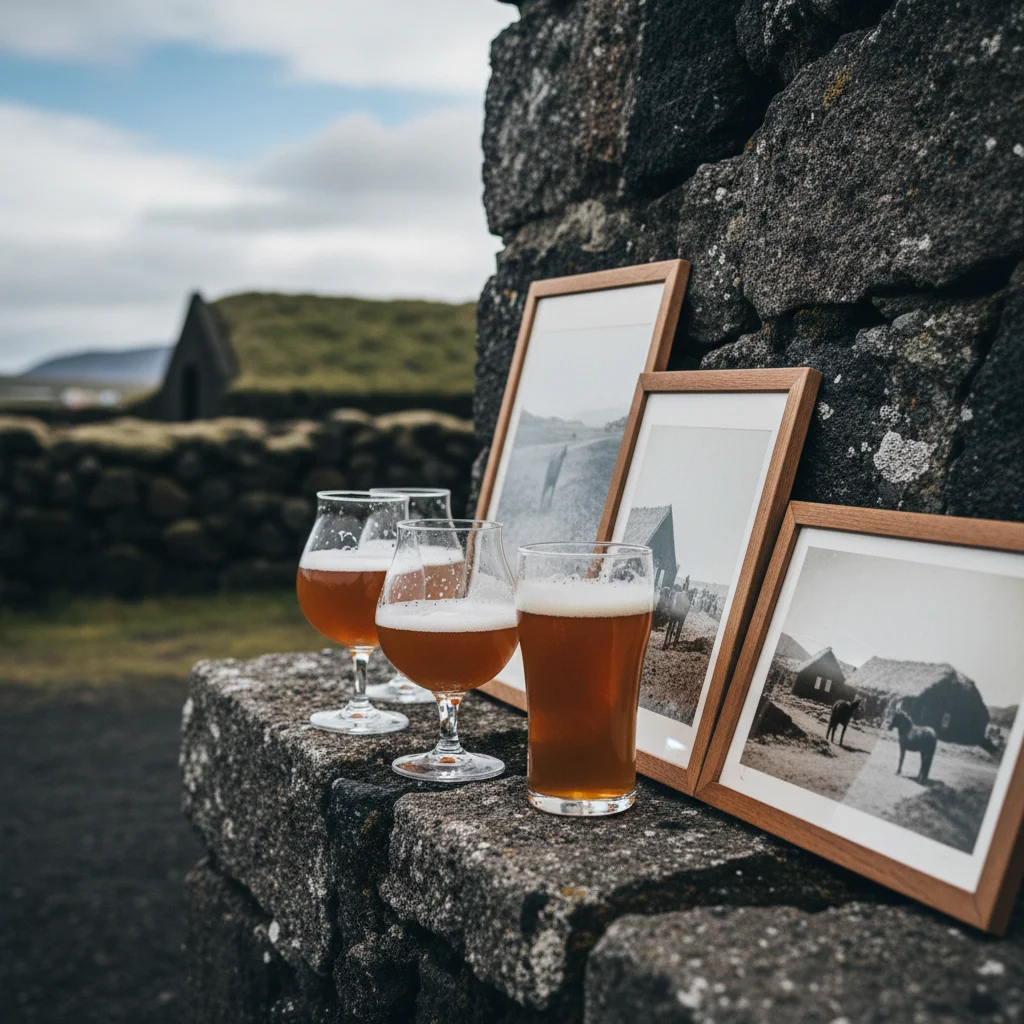 Historisches Foto und moderne Craft-Beer-Gläser auf Island