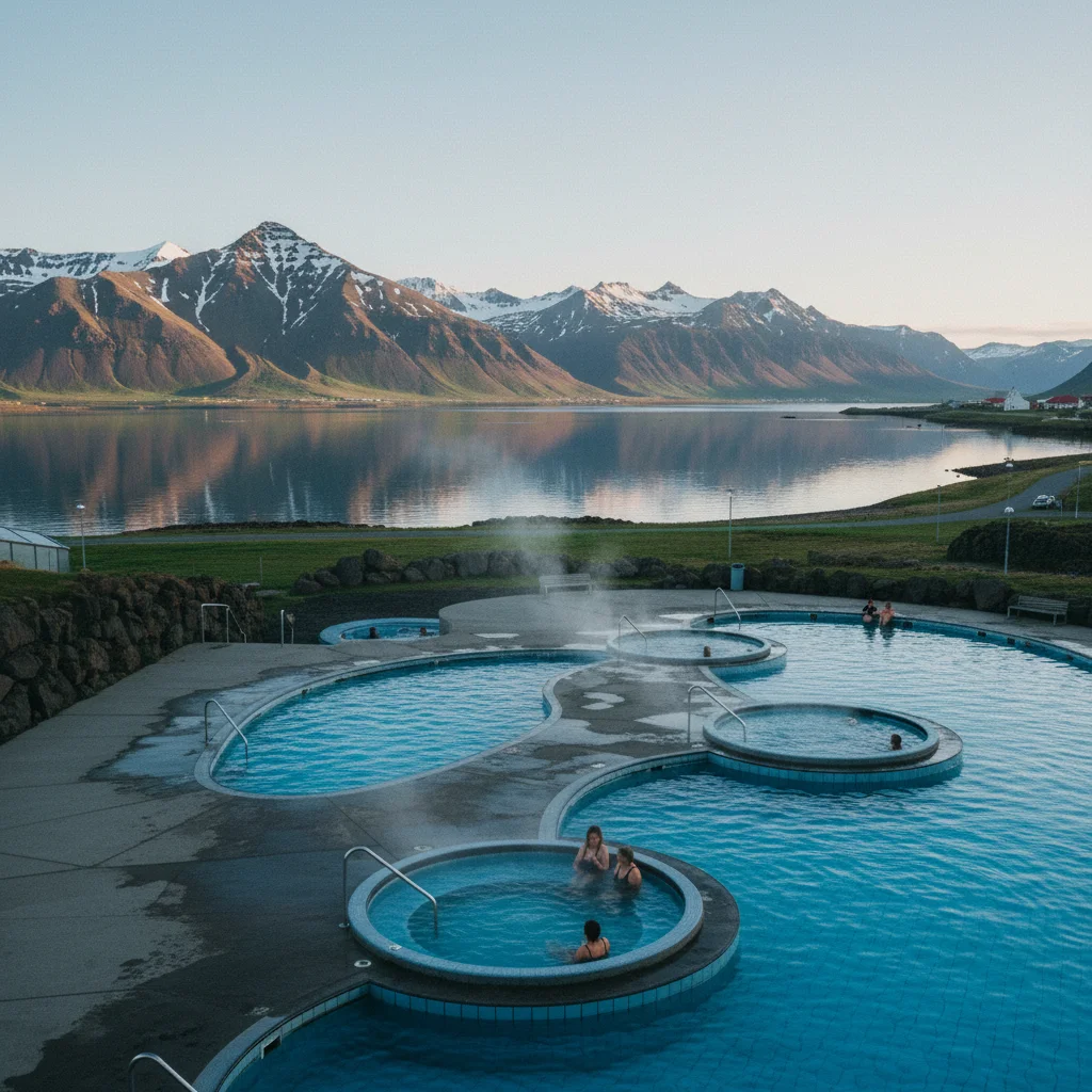Schwimmbad in Dalvík mit Hot Pots und Bergpanorama