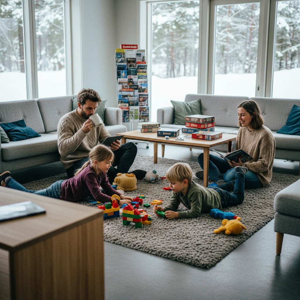 Familie im Gemeinschaftsbereich eines Danhostels