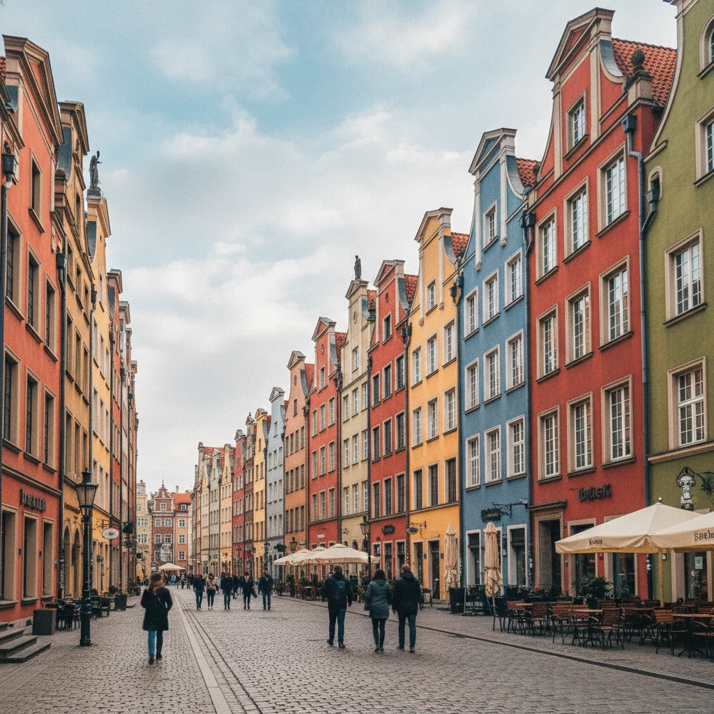 Die bunte Langgasse in Danzig mit historischen Giebelhäusern