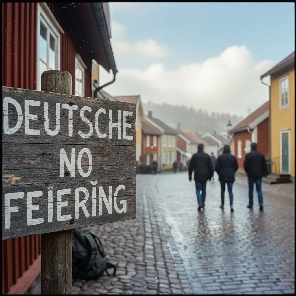 Weihnachtsmarkt mit Glühwein und Lebkuchen in skandinavischer Umgebung