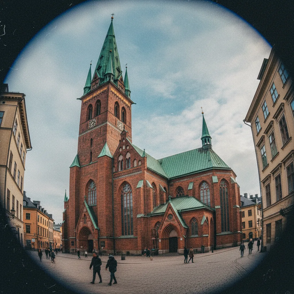 Innenansicht einer schlichten lutherischen Kirche in Norwegen mit Holzbänken