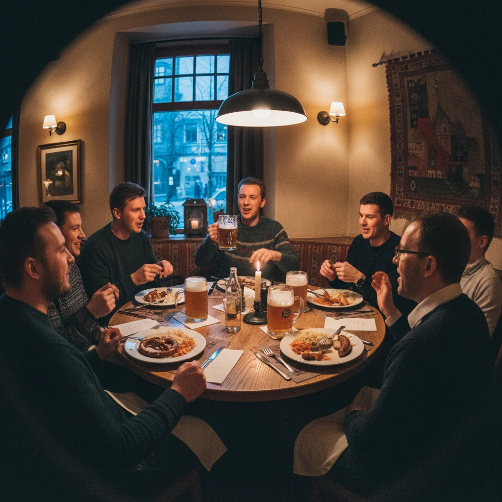 Gemütlicher Abend bei einem deutschen Stammtisch in einem schwedischen Restaurant