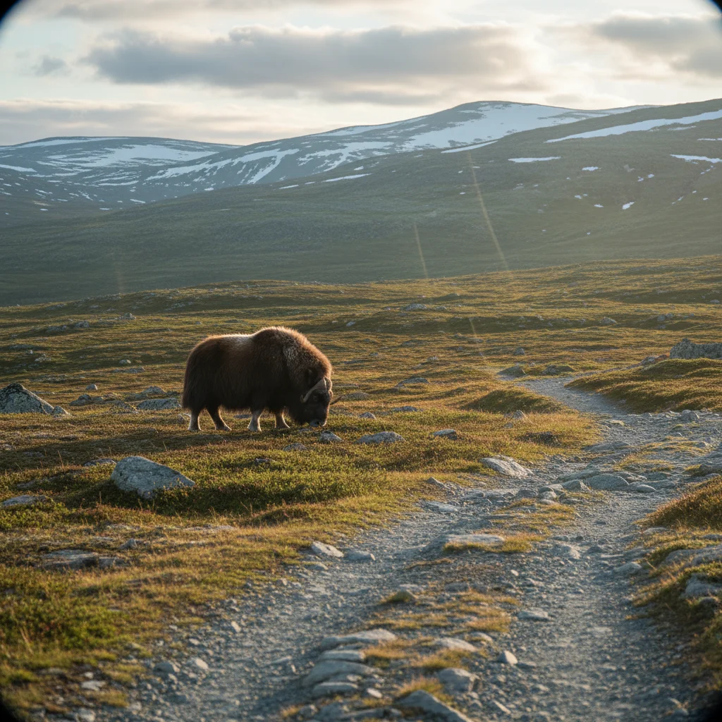 Der Gipfel der Snøhetta im Dovrefjell mit Schneeresten