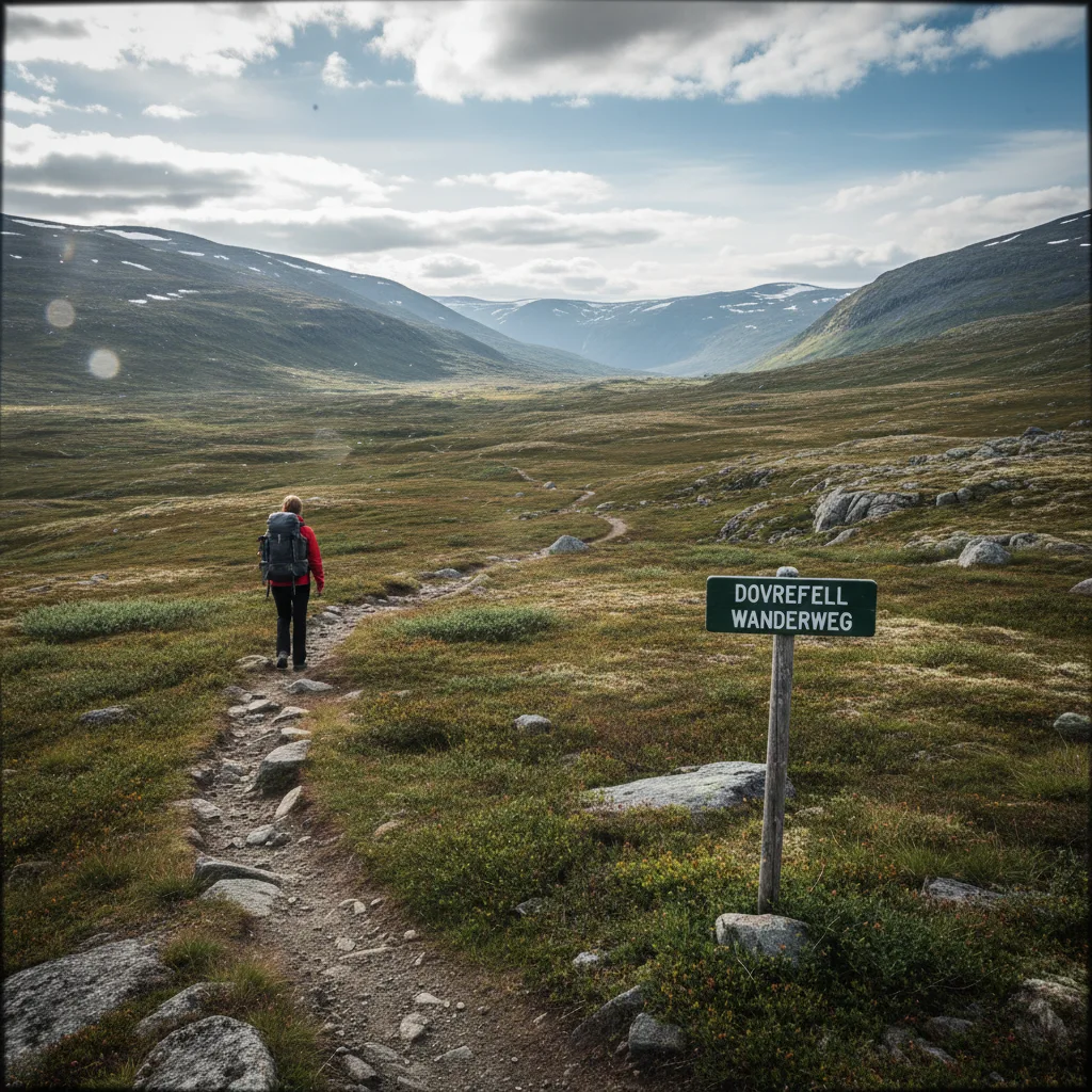 Markierter Wanderweg durch die Hochebene des Dovrefjell
