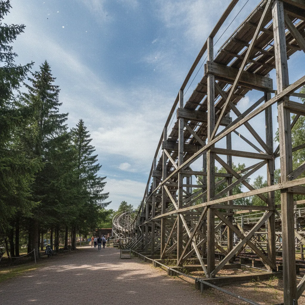 Achterbahn im Kristiansand Dyrepark inmitten von Bäumen