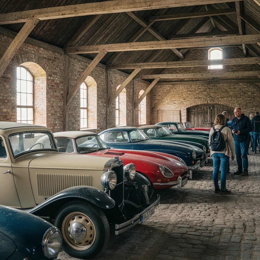 Oldtimer-Sammlung in der historischen Scheune von Schloss Egeskov