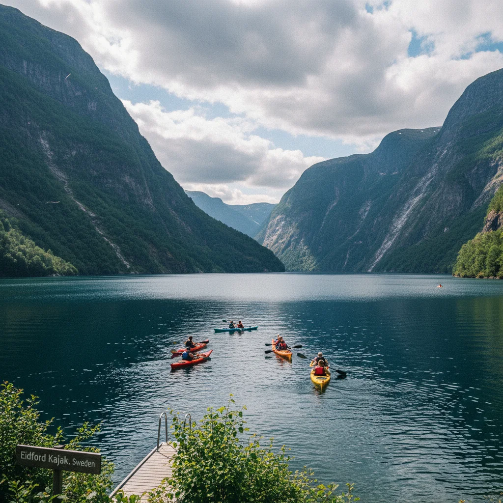 Kajakfahrer auf dem stillen Eidfjord