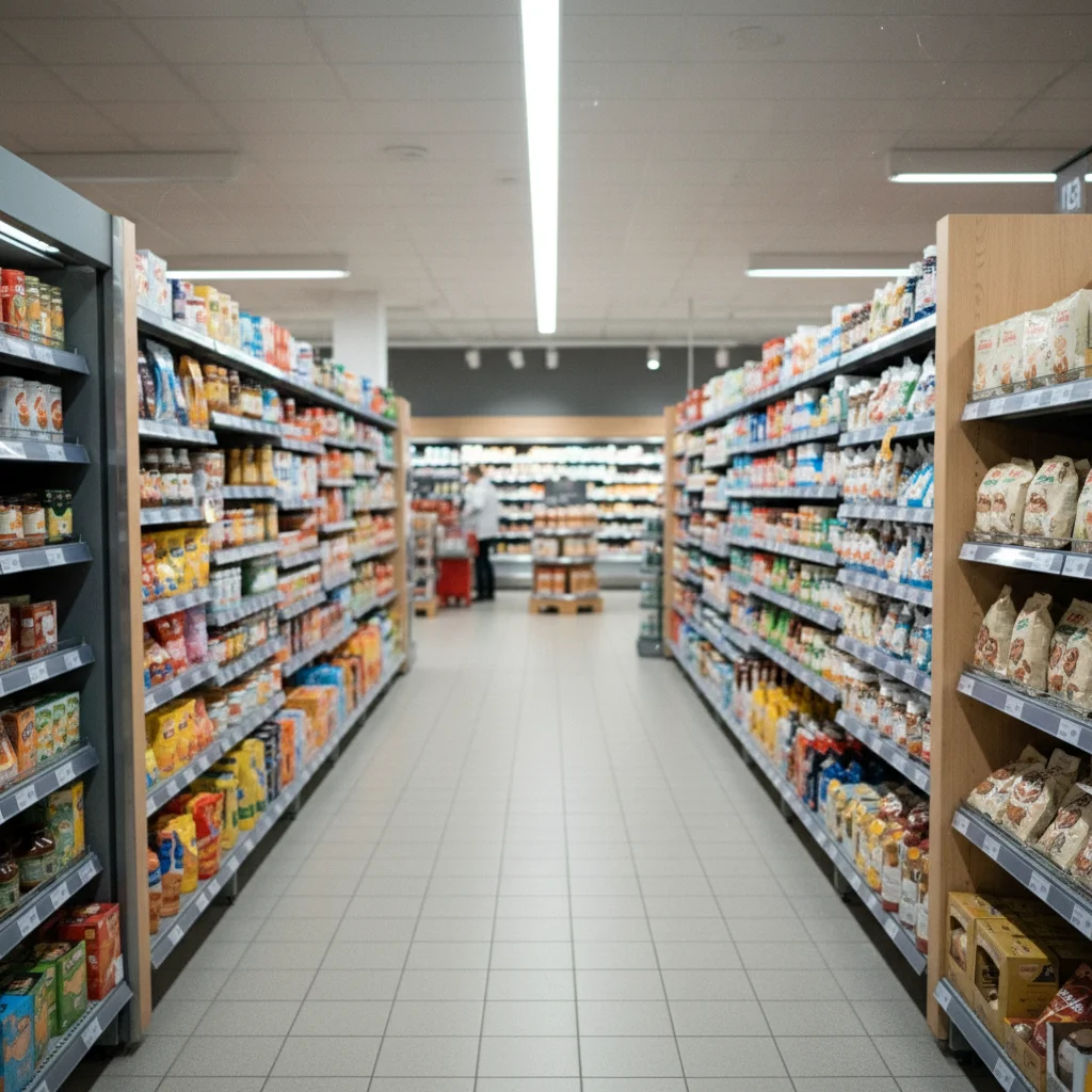 Innenansicht eines schwedischen ICA-Supermarkts mit breiten Gängen und skandinavischem Design