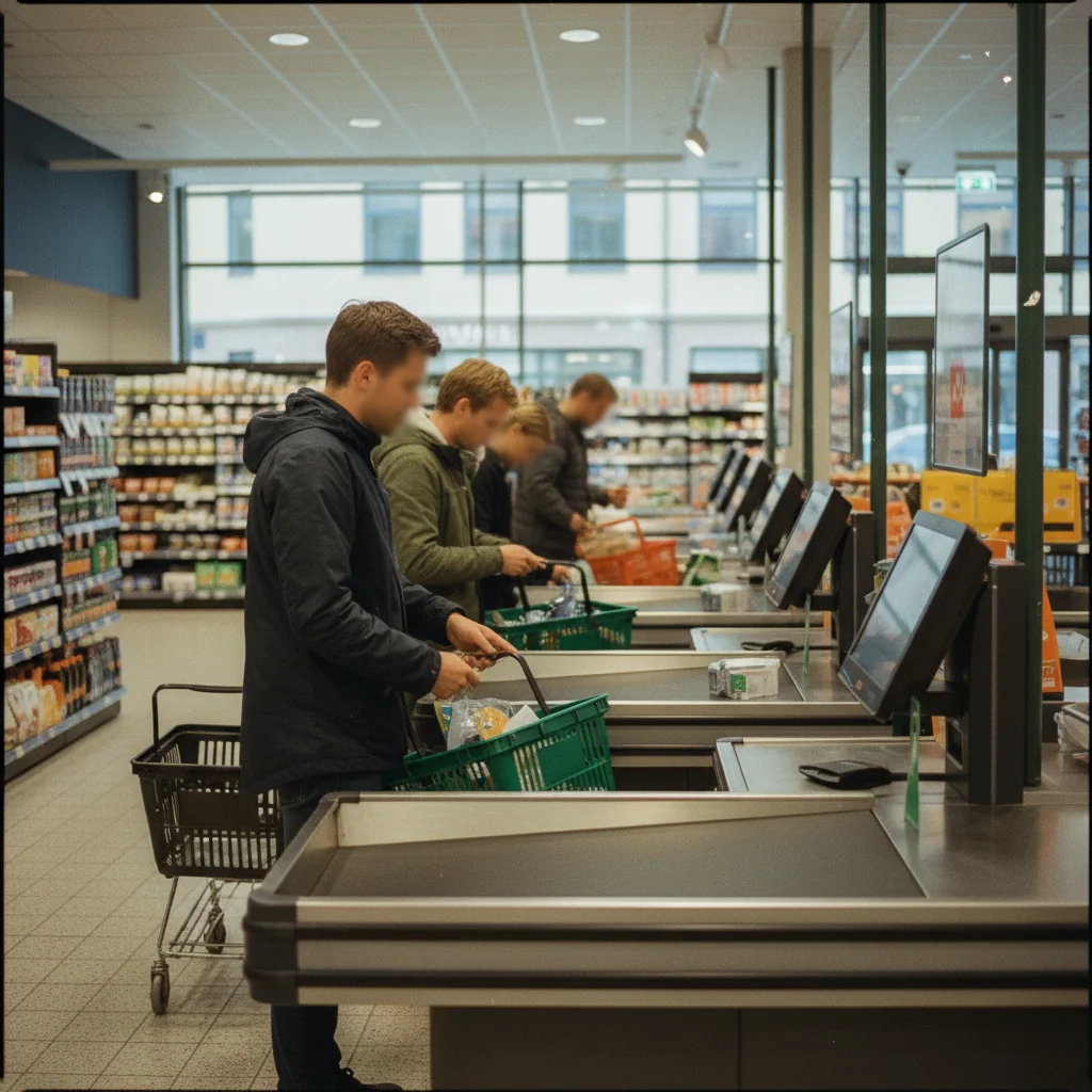 Selbstbedienungskassen in einem modernen schwedischen Supermarkt