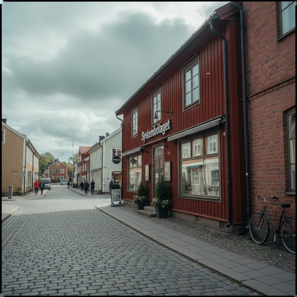 Außenansicht einer Systembolaget-Filiale in einer schwedischen Kleinstadt