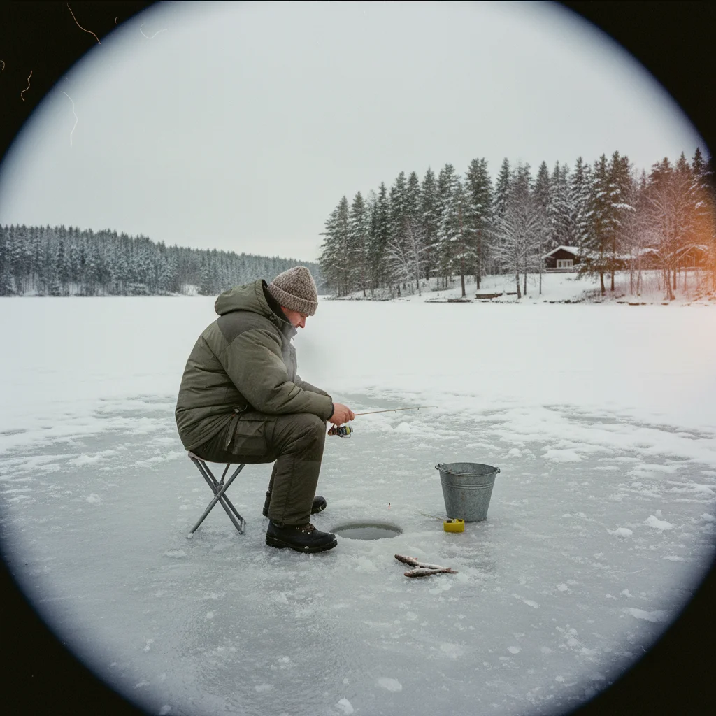 Frisch gefangener Saibling neben einem Eisloch