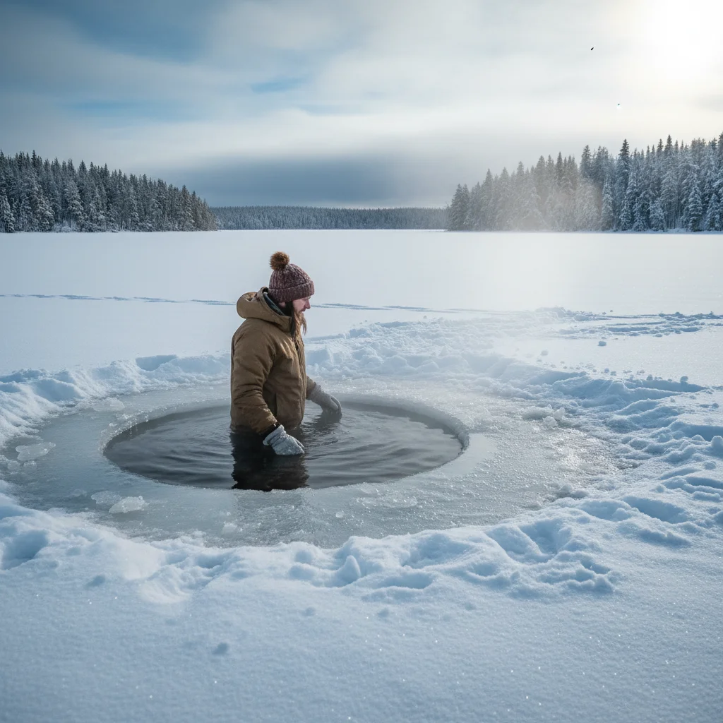 Eisbaden unter Nordlichtern in Finnisch-Lappland