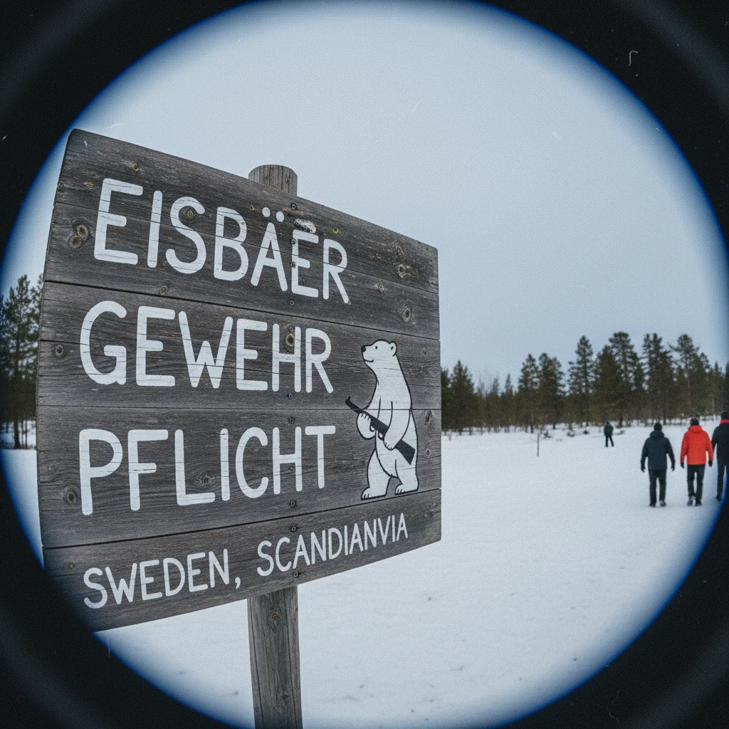 Expeditionsguide mit Gewehr und Fernglas auf Svalbard hält Ausschau nach Eisbären
