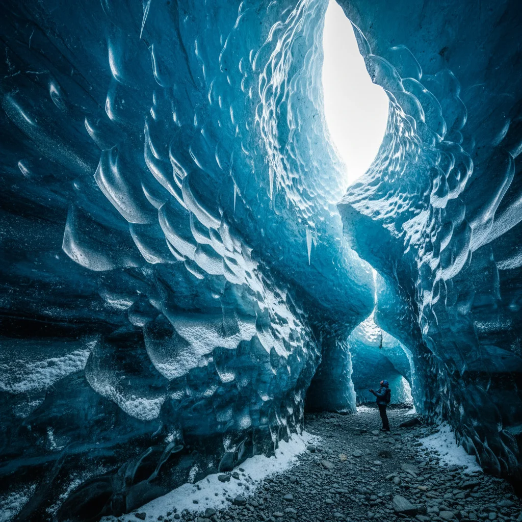 Blaues Eis in einer Eishöhle unter dem Vatnajökull Gletscher in Island