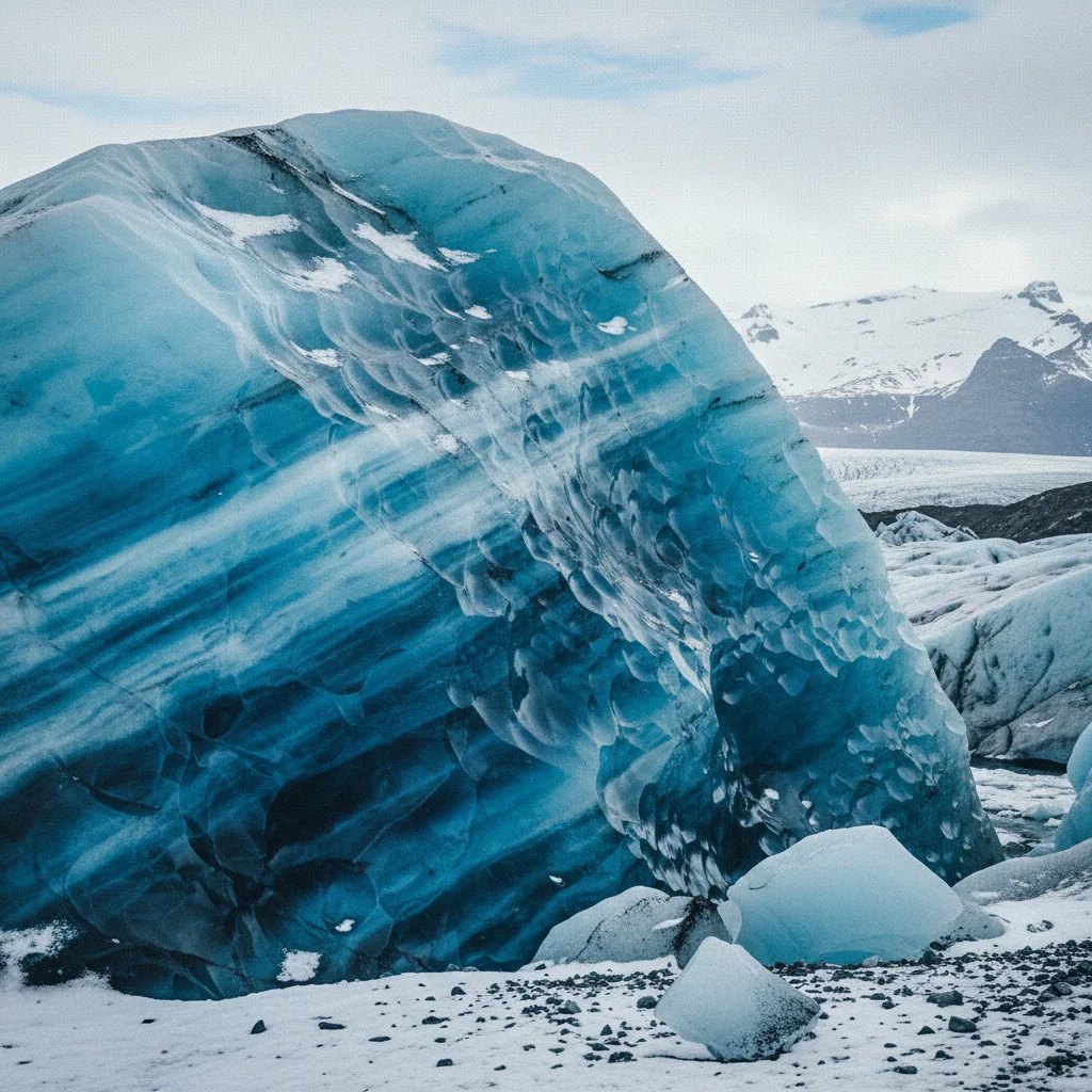 Gletschereis des Vatnajökull mit blauen Schichten und Strukturen