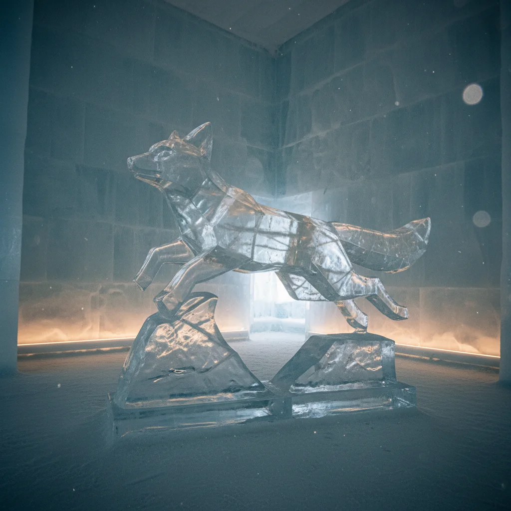Detaillierte Eisskulptur im Sorrisniva Igloo Hotel