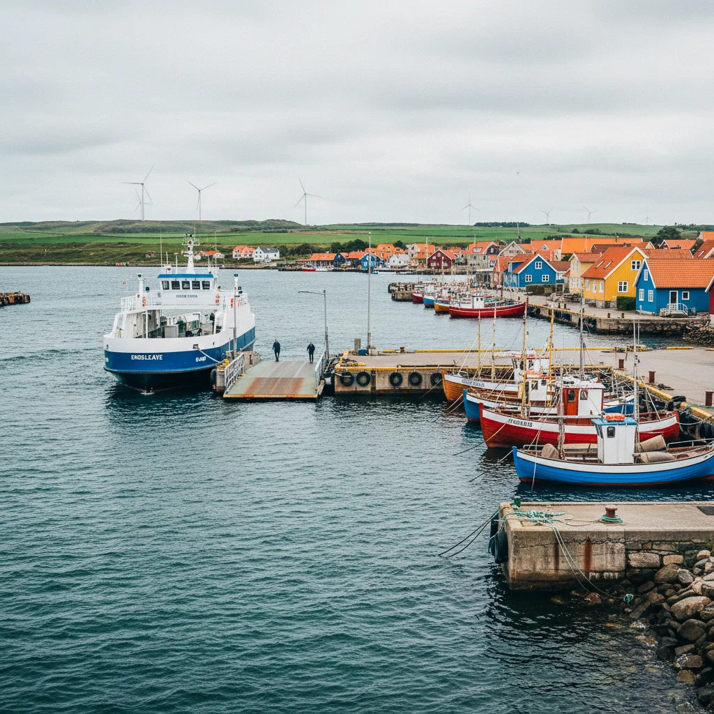Der kleine Hafen von Endelave By mit Fischerbooten und Fähranlegestelle