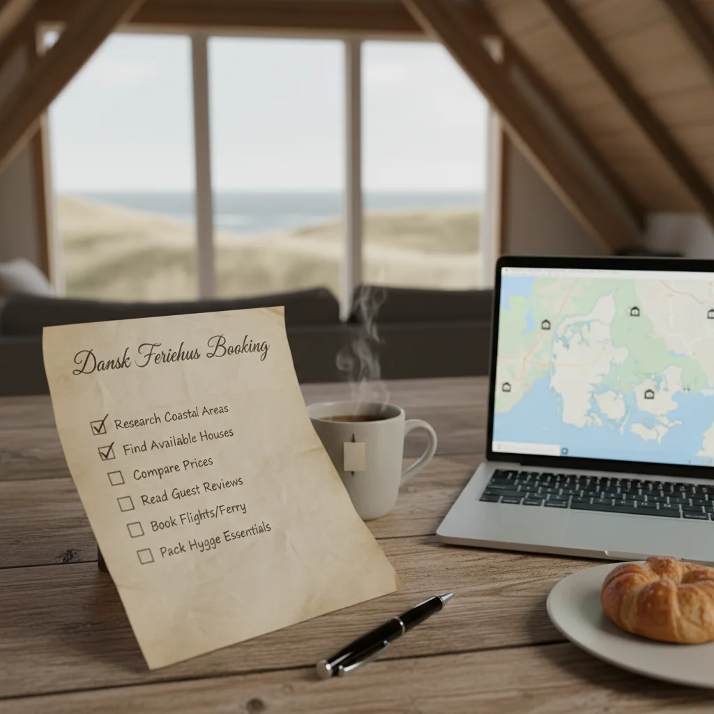 Checkliste und Laptop bei der Buchung eines dänischen Ferienhauses