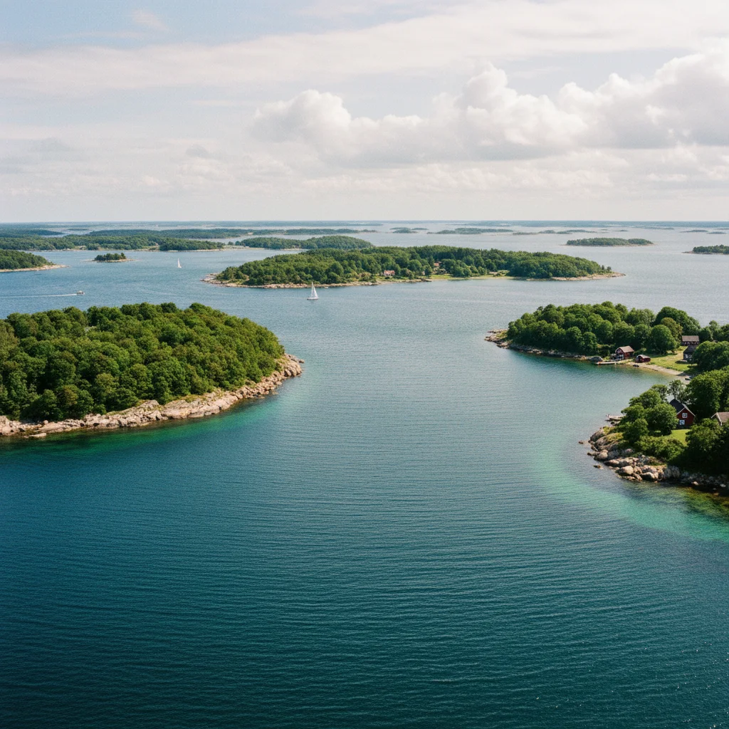 Das Südfünische Inselmeer vor Faaborg mit grünen Inseln und blauem Wasser