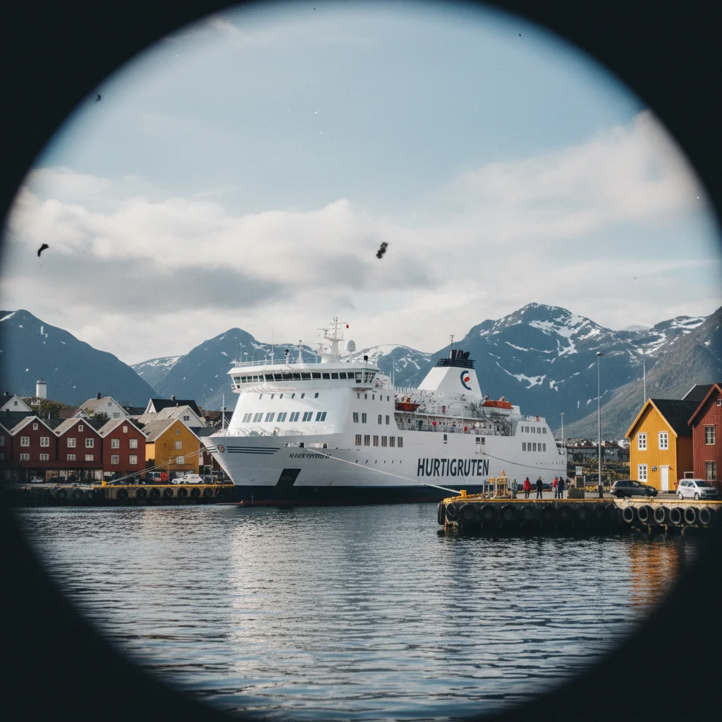 Hurtigruten-Schiff im norwegischen Hafen
