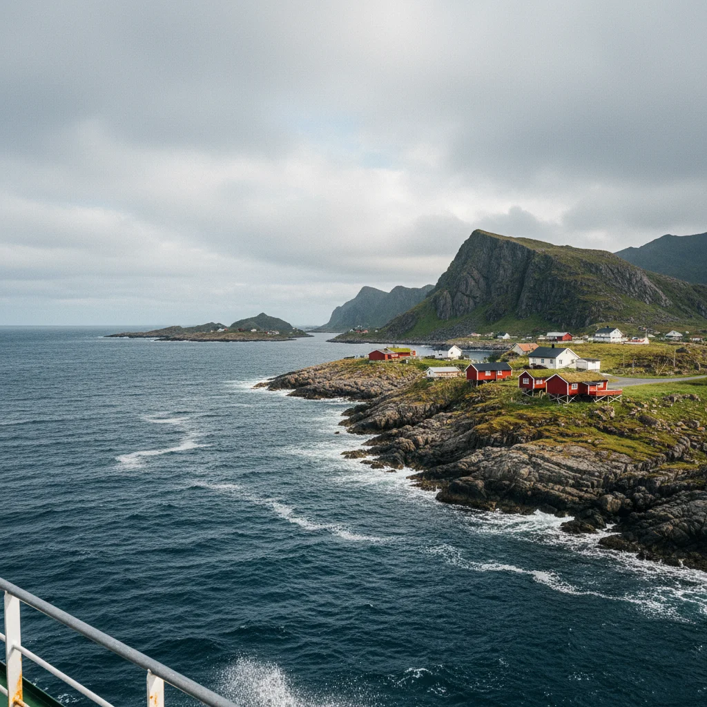 Blick von einer Fähre auf die norwegische Küste