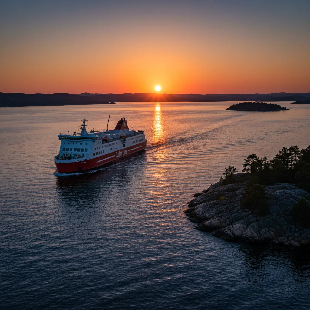 Color Line Fähre auf dem Oslofjord bei Sonnenuntergang