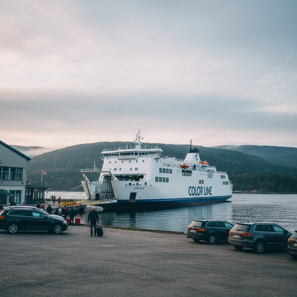 Fähre im Hafen bereit zur Abfahrt nach Norwegen