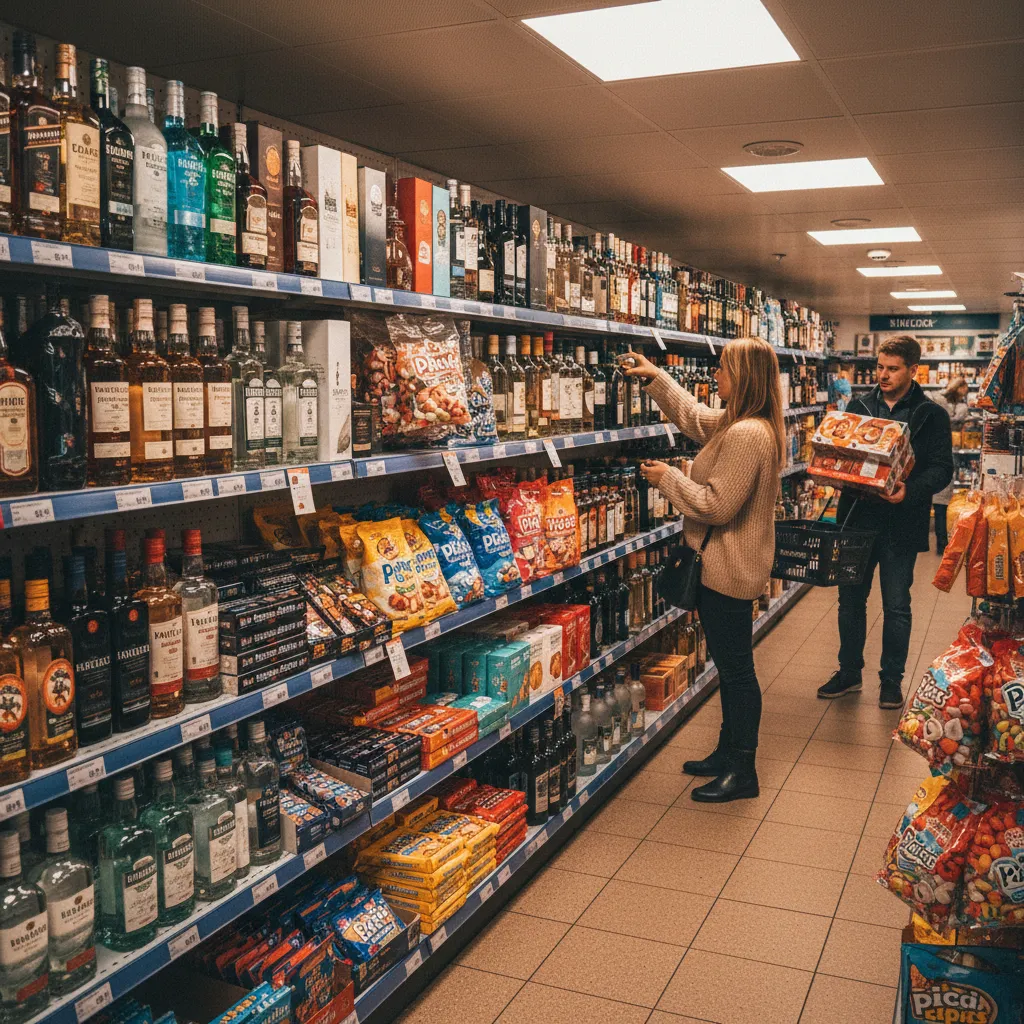 Duty-Free-Shop auf einer Ostseefähre mit Alkohol und Süßigkeiten