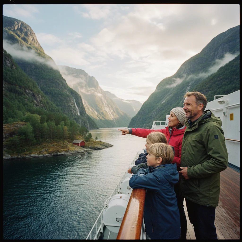 Blick vom Kreuzfahrtschiff auf einen norwegischen Fjord