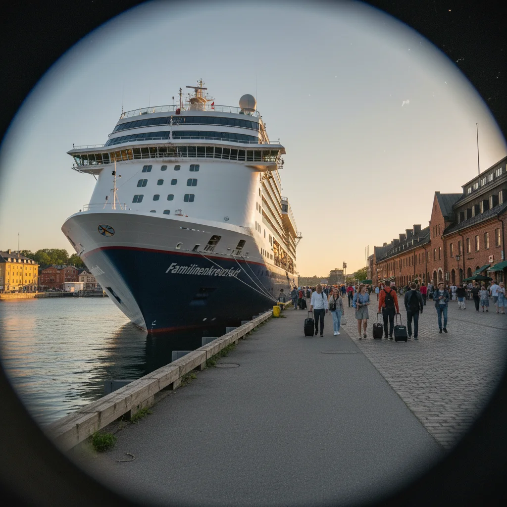 Familie im Hafen bei einem Landausflug in Norwegen