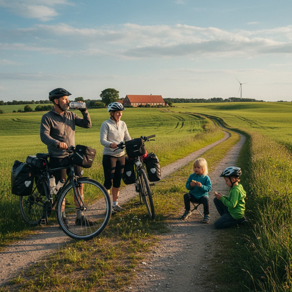 Familie macht Pause bei einer Radtour in Dänemark
