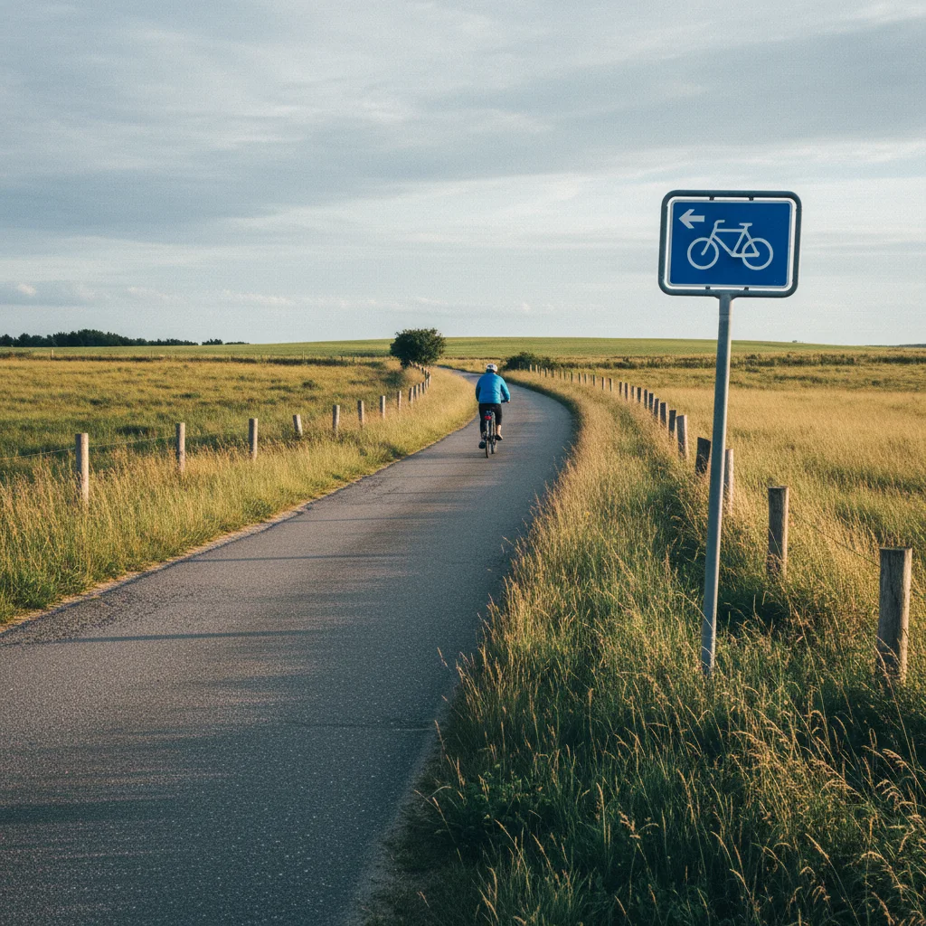 Ausgeschilderter Radweg durch dänische Landschaft