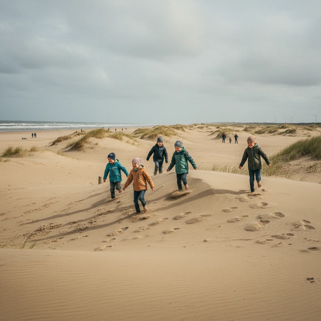 Kinder spielen in den Dünen am dänischen Nordseestrand