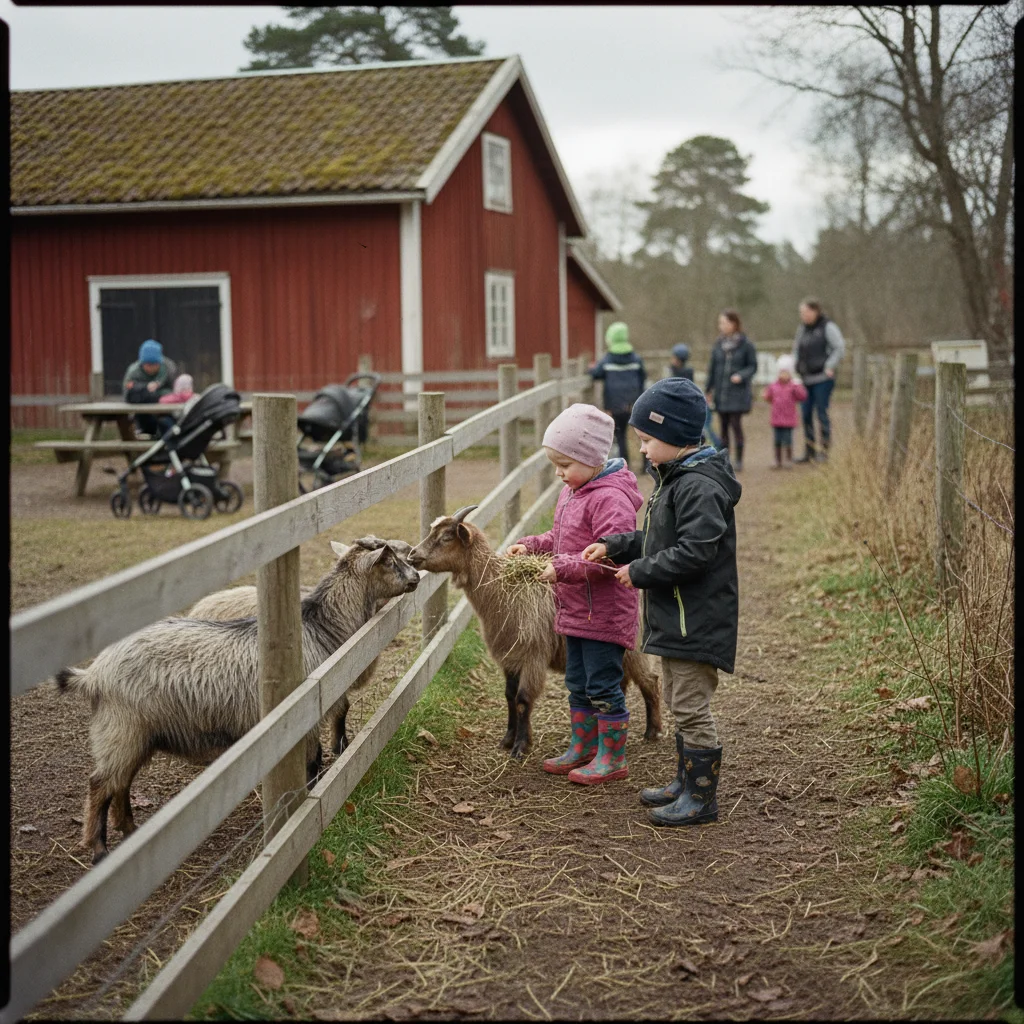 Kinder beobachten Tiere in einem schwedischen Wildpark
