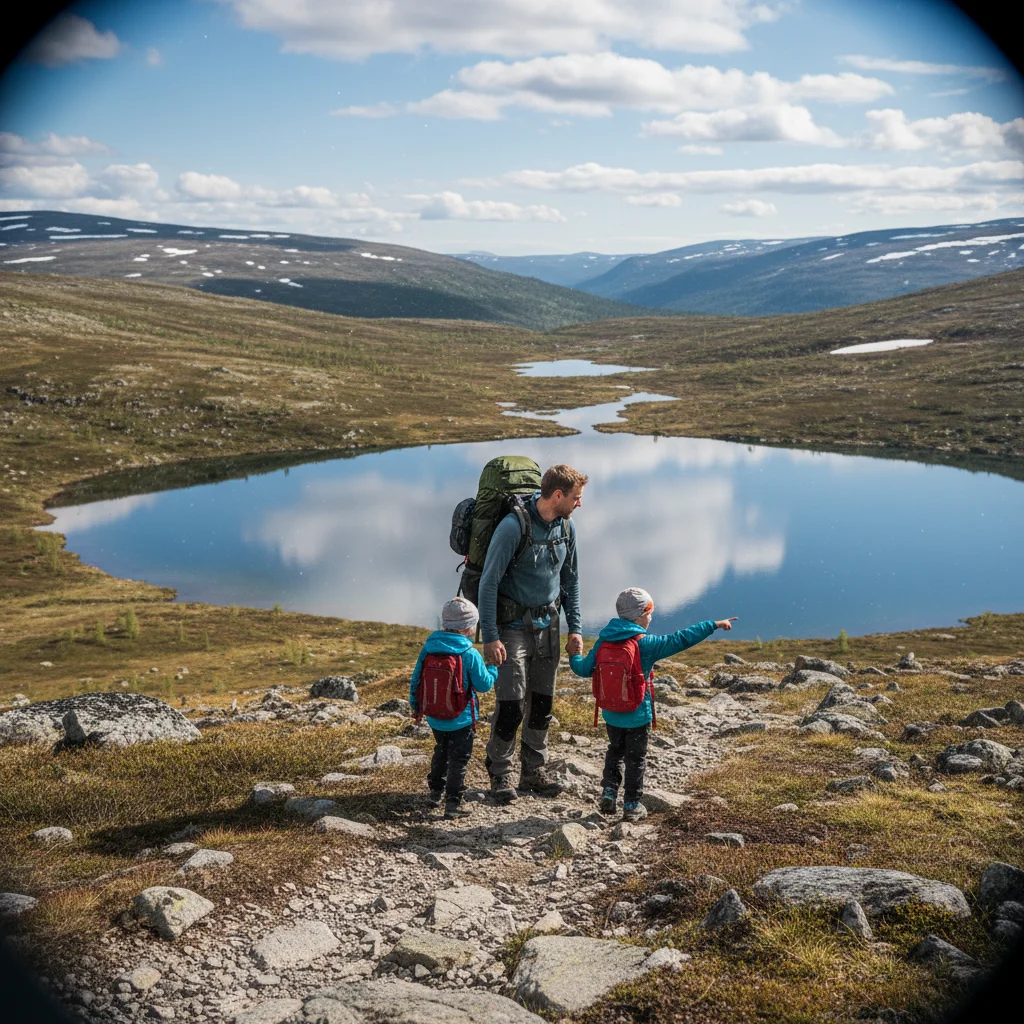 Kinder auf einem Wanderweg im norwegischen Fjell