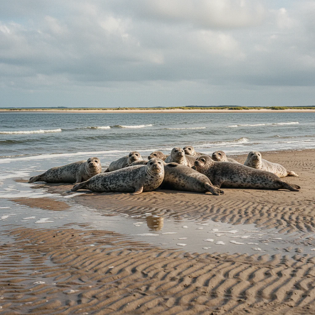 Seehunde auf einer Sandbank im Wattenmeer vor Fanø