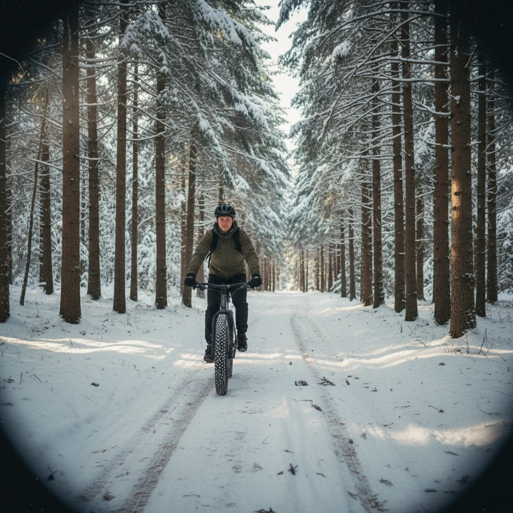 Fatbiker unter Nordlichtern in Lappland