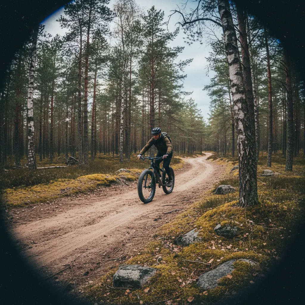 Markierter Fatbike-Trail durch lappische Winterlandschaft